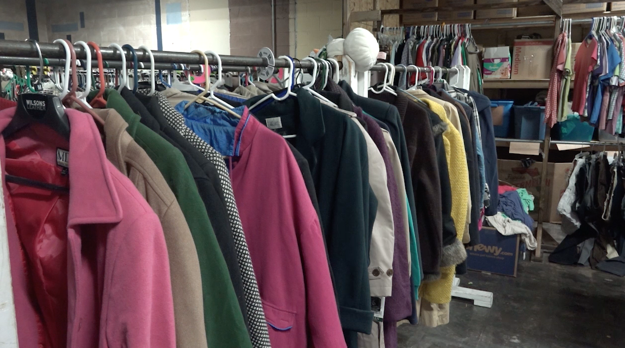 A rack of clothing at Kyla's Clothing